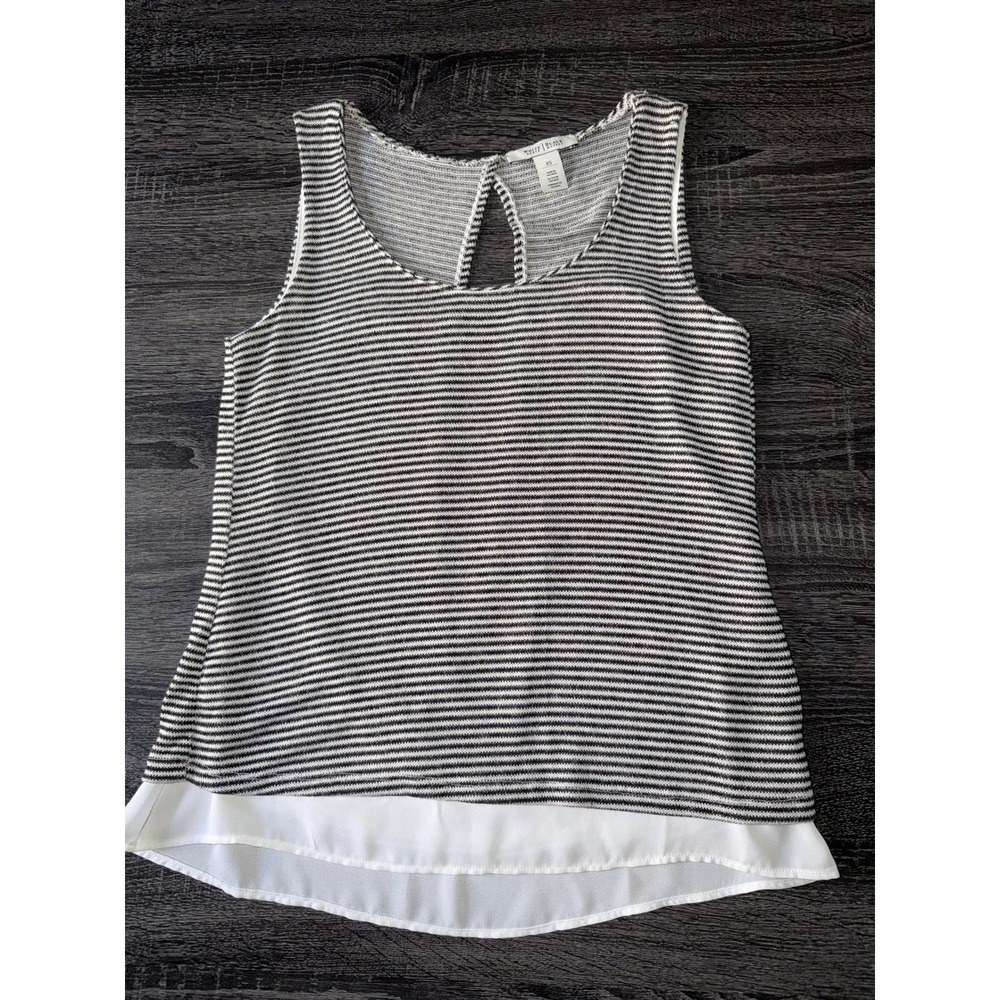 White House Black Market Striped Sleeveless Layered Top Black White XS Summer